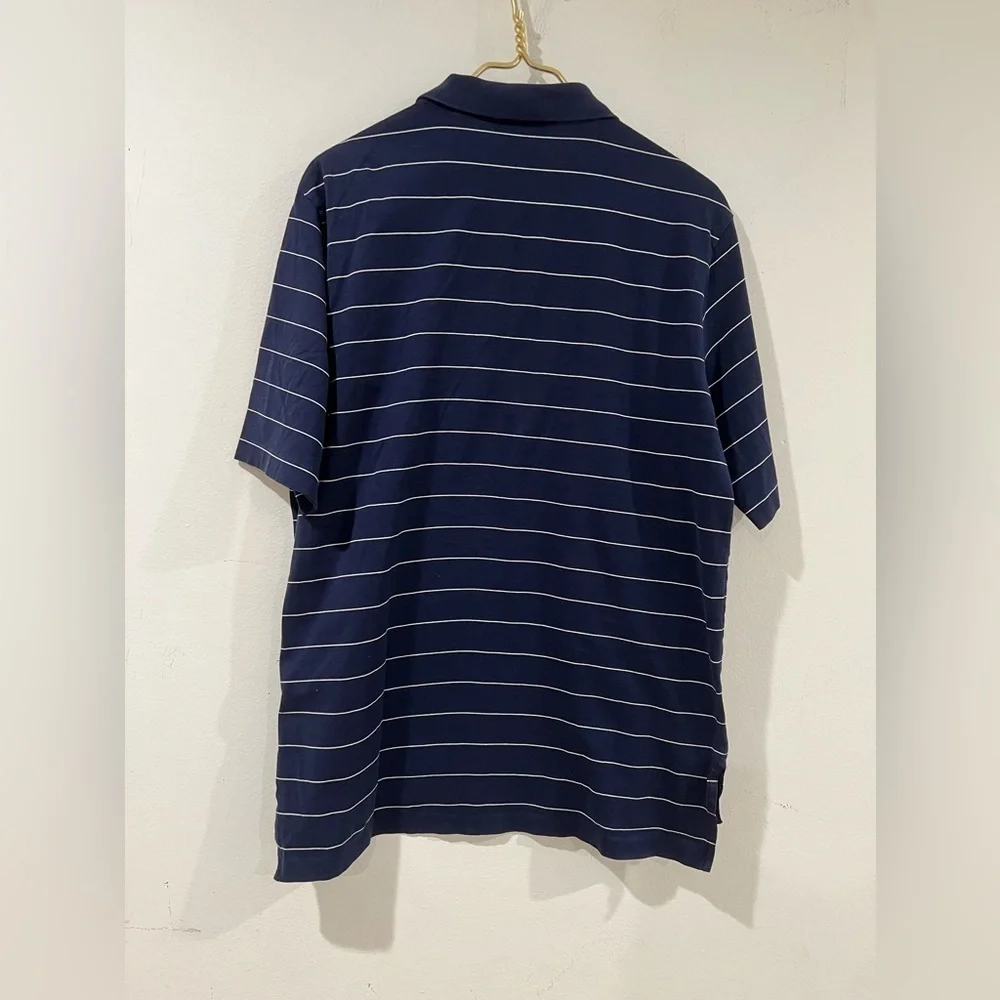 Ralph Lauren Polo Golf Men Sz M Polo Shirt Navy Blue Striped 100% Pima Cotton